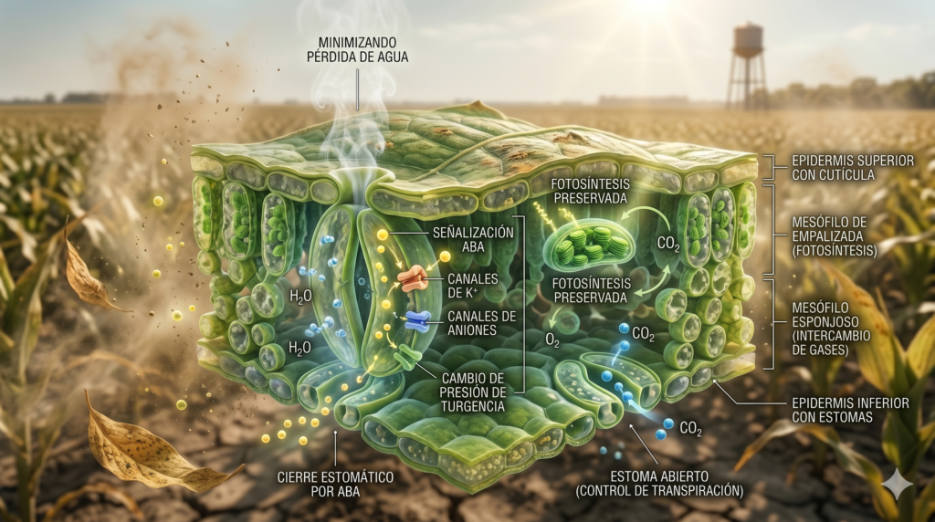 Regulación estomática mediante ácido abscísico en cultivos bajo calor