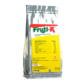Fruti-K Fertilizante foliar alto en potasio. Polvo soluble. para Chile en etapa de Fructificación