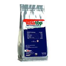 Kelatop FeZn Fertilizante. Sólido Multi-Quelatado para Fertirigación y Aplicaciones Foliares. Polvo soluble con alta concentración de Fe (12%) y Zinc (8%). para Tomate o jitomate en etapa de Desarrollo vegetativo