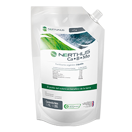 Nerthus CaBMo Fertilizante orgánico. Líquido. Fuente altamente asimilable de Calcio, Boro y Molibdeno, con el poder de los compuestos bioactivos de microalgas.
