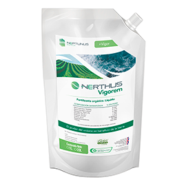Nerthus Vigore Organic fertilizer. Relieves plants from abiotic stress and enhances their vigor, with the power of bioactive compounds from microalgae.